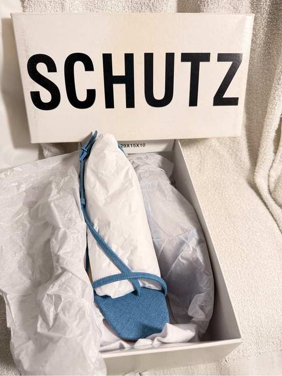 SCHUTZ Shoes - SCHUTZ Sky Blue Patent Slide Sandal